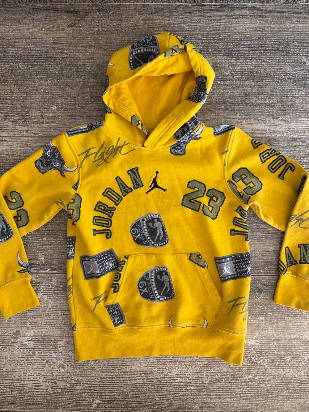 Jordan Nike big boys championship ring yellow and black graphic hoodie